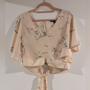 Baby light peachy pink floral top with open tie back blouse